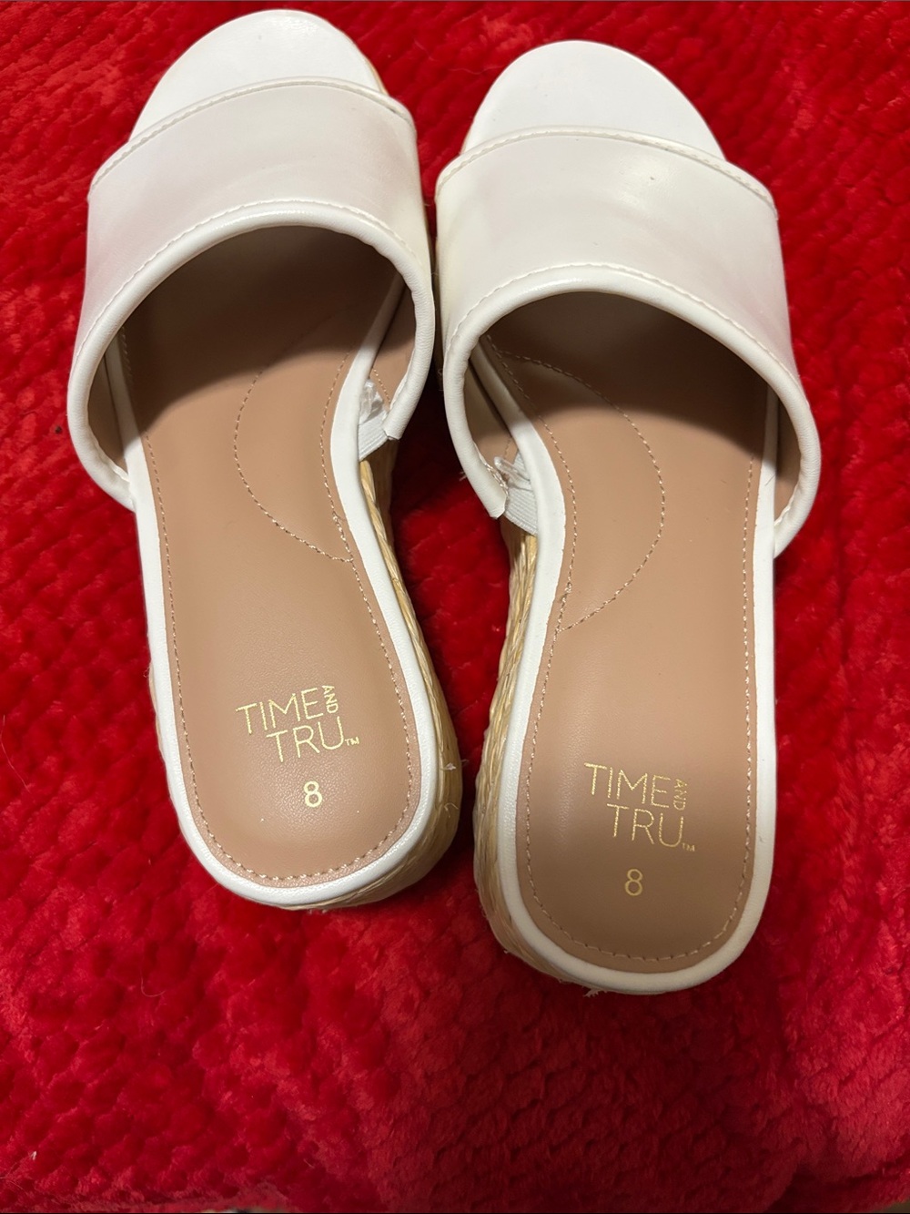 Time and Tru White Slide Mules with Neutral Footbed